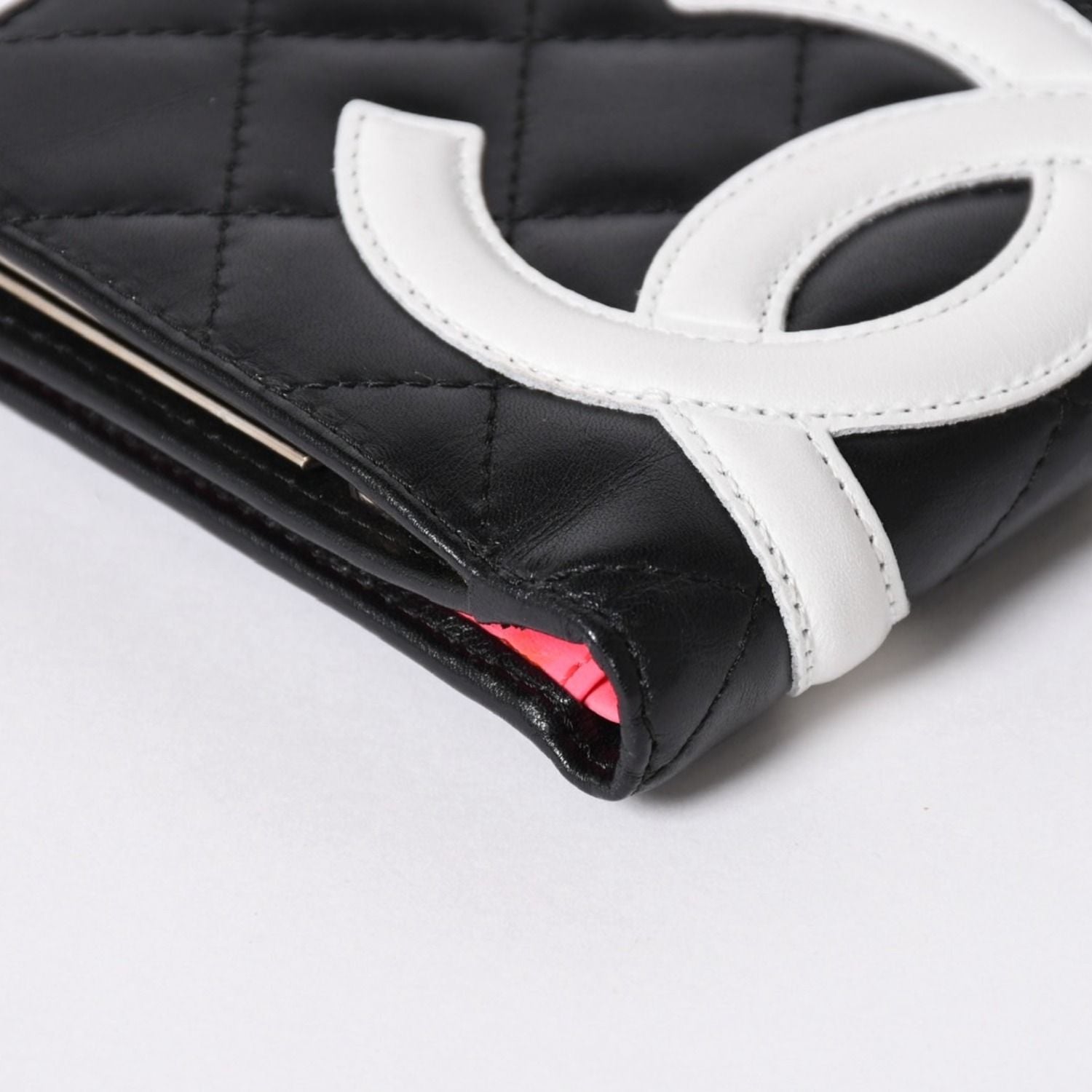 Chanel Cambon Line Bifold Wallet CC Logo Calfskin Kiss Lock Black Silver — view 7