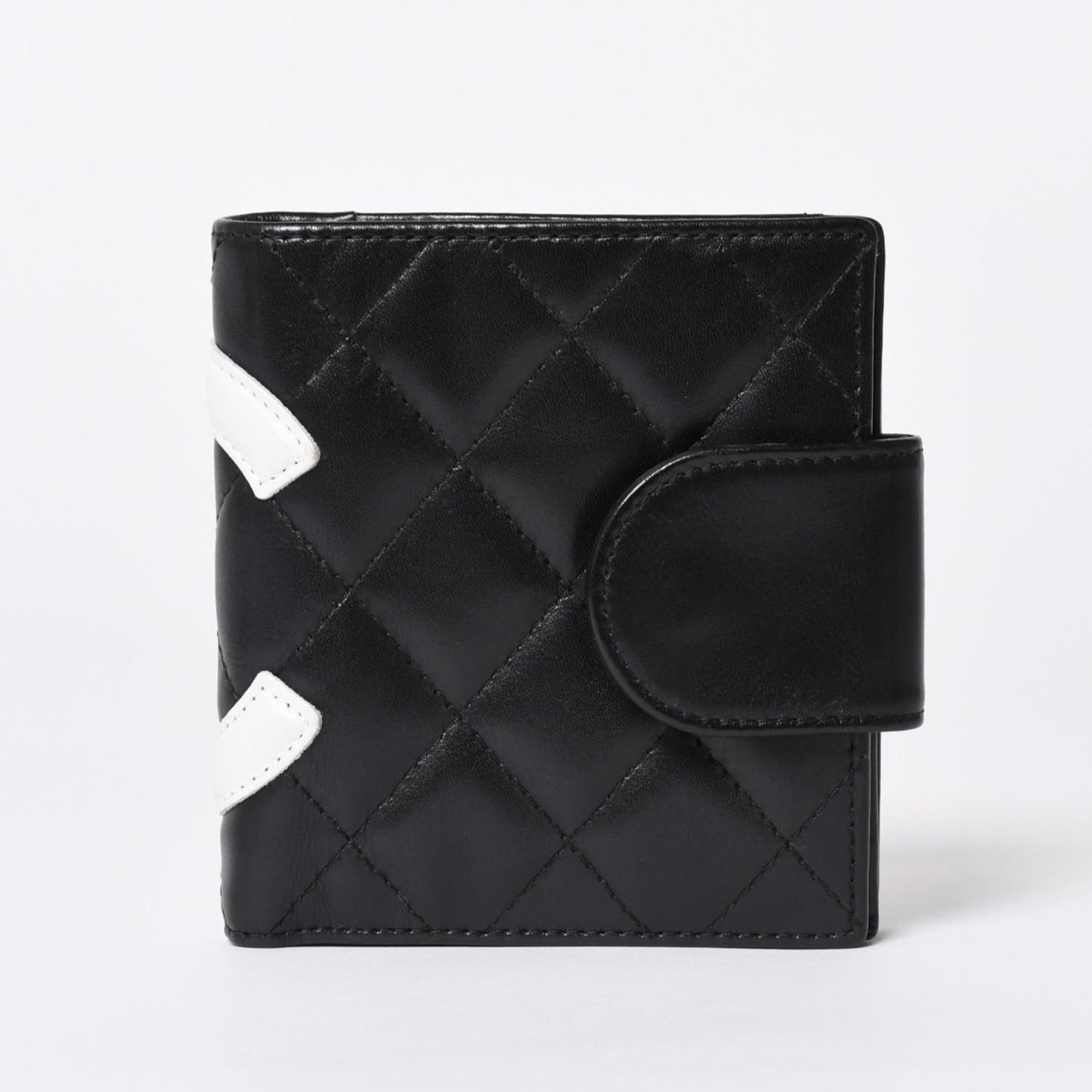 Chanel Cambon Line Bifold Wallet CC Logo Calfskin Kiss Lock Black Silver — view 2