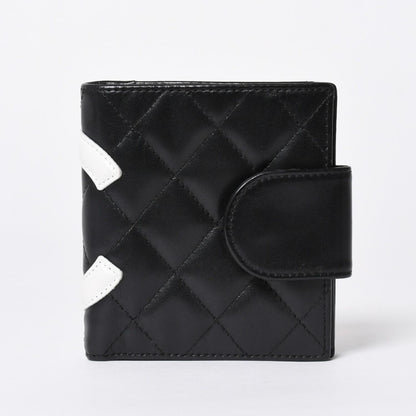 Chanel Cambon Line Bifold Wallet CC Logo Calfskin Kiss Lock Black Silver — view 2
