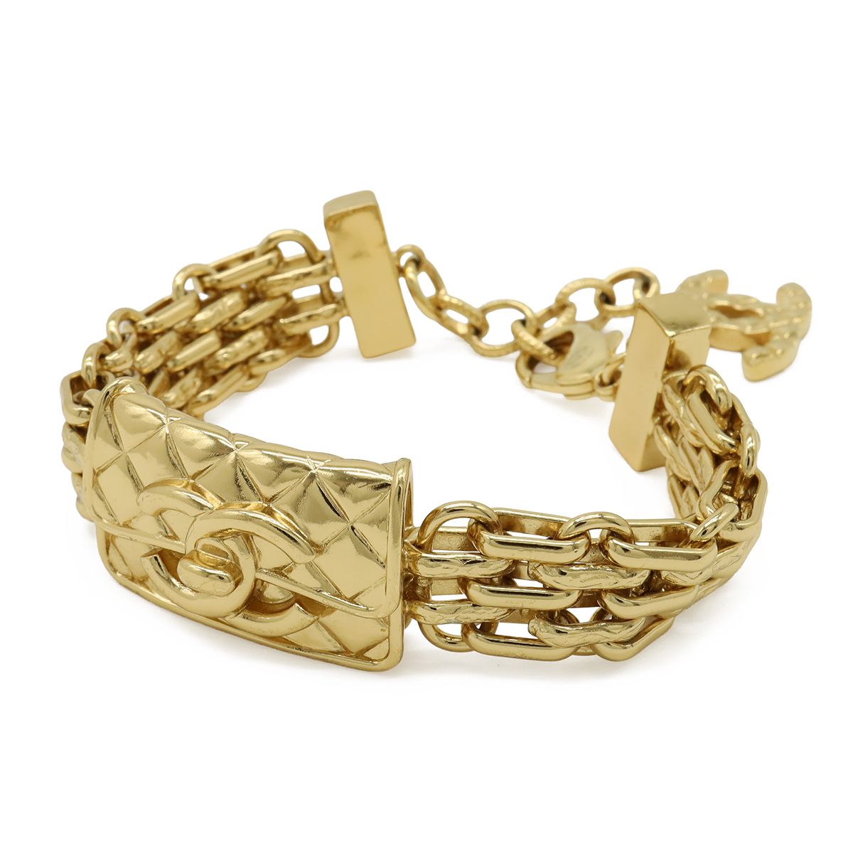 Chanel Quilted CC Logo Chain Bracelet Bag Motif Gold Plated