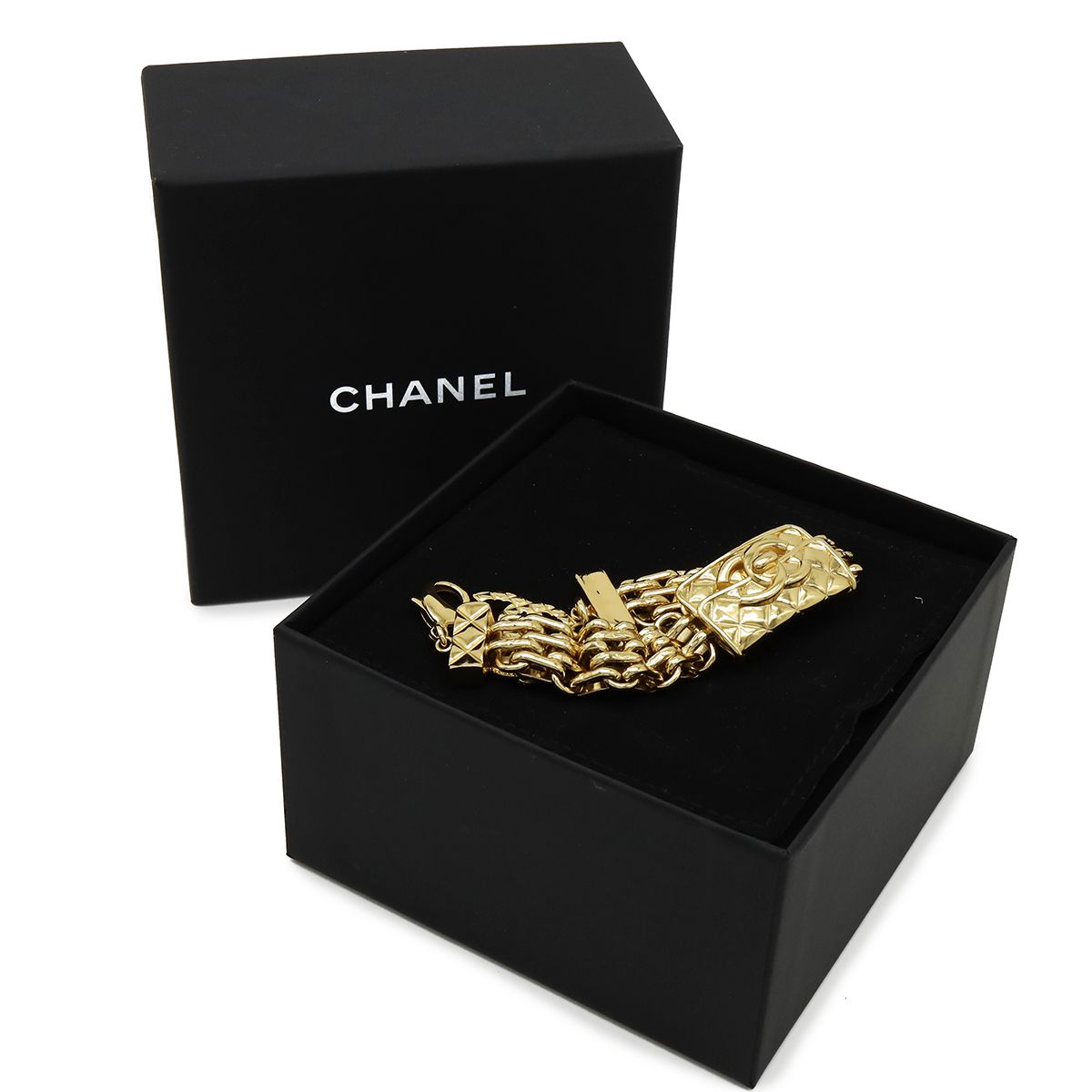 Chanel Quilted CC Logo Chain Bracelet Bag Motif Gold Plated — view 7