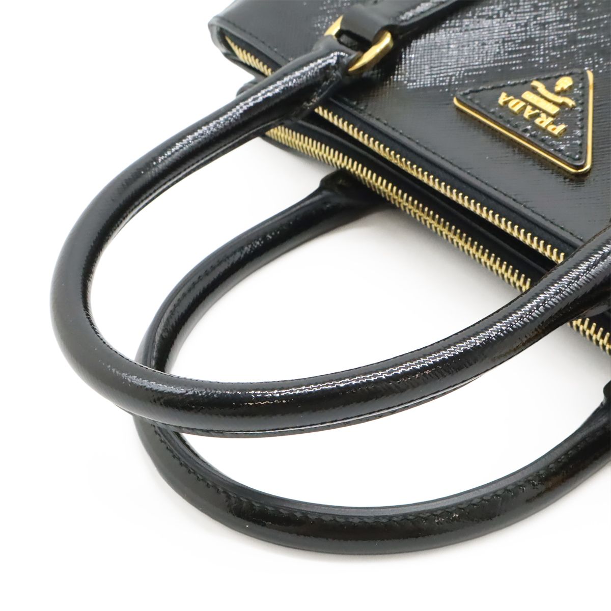 Prada Galleria Saffiano 2-Way Shoulder Bag Patent Leather Nero Black Gold — view 6