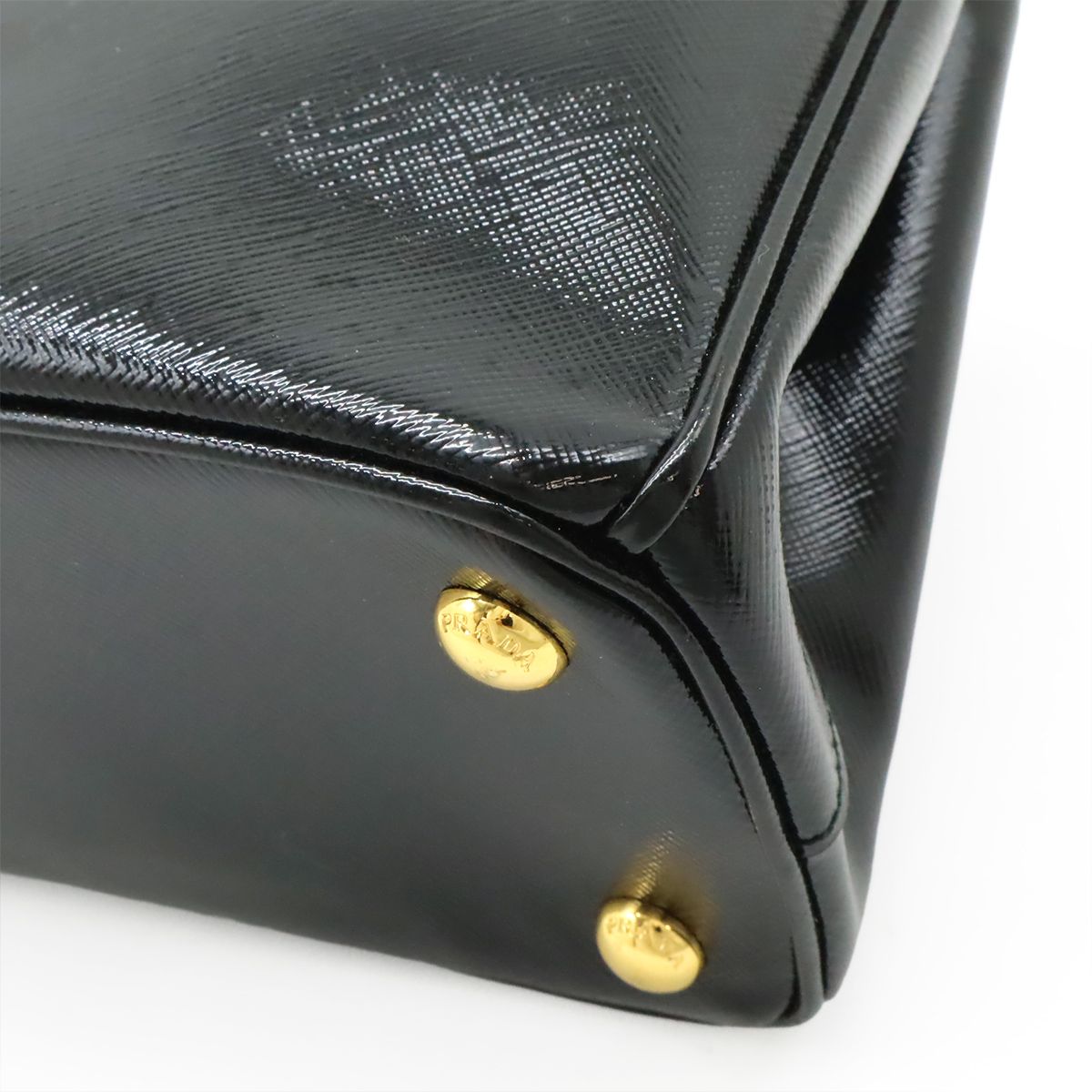Prada Galleria Saffiano 2-Way Shoulder Bag Patent Leather Nero Black Gold — view 3