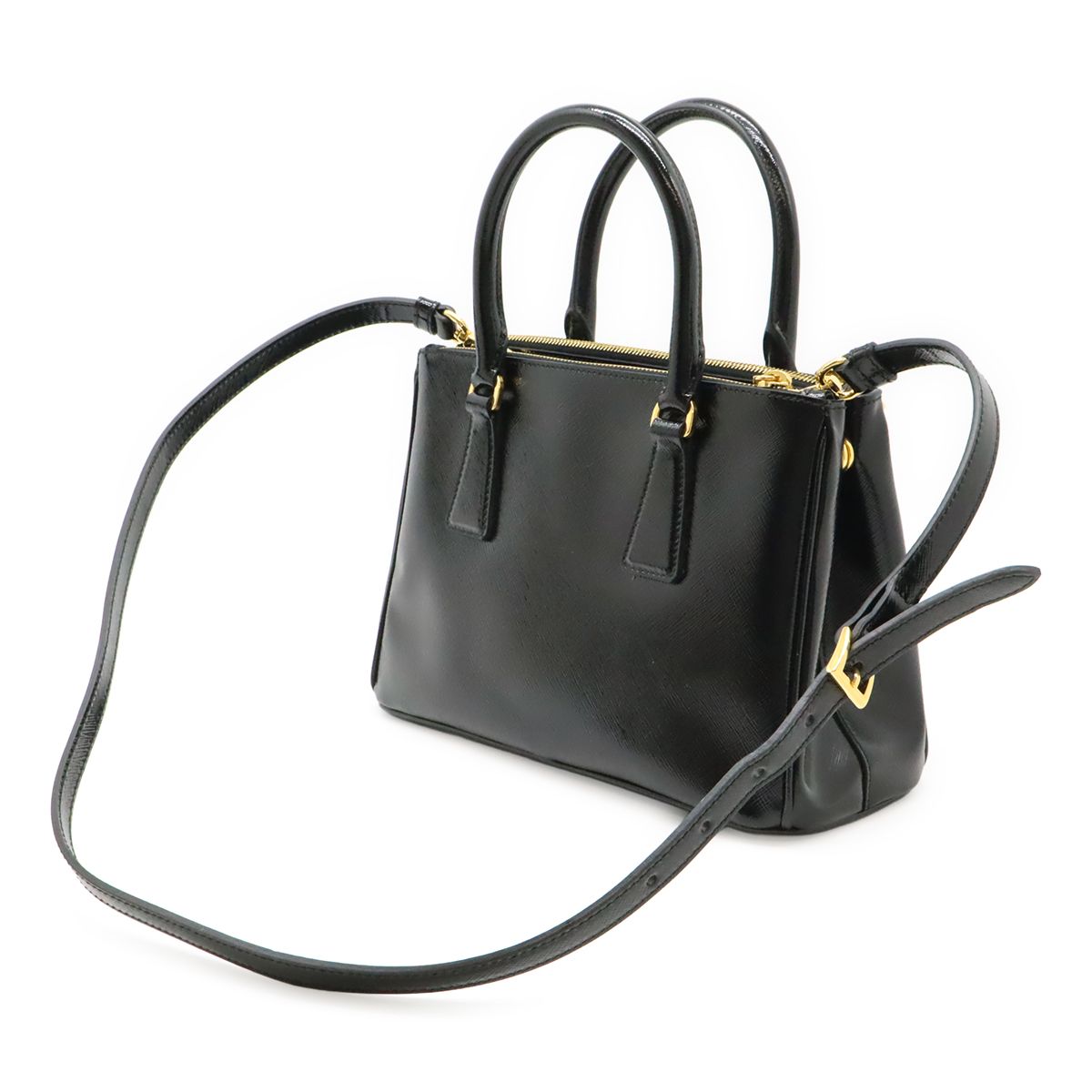 Prada Galleria Saffiano 2-Way Shoulder Bag Patent Leather Nero Black Gold — view 2