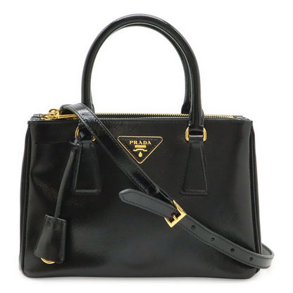 Prada Galleria Saffiano 2-Way Shoulder Bag Patent Leather Nero Black Gold