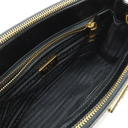 Prada Galleria Saffiano 2-Way Shoulder Bag Patent Leather Nero Black Gold — view 8