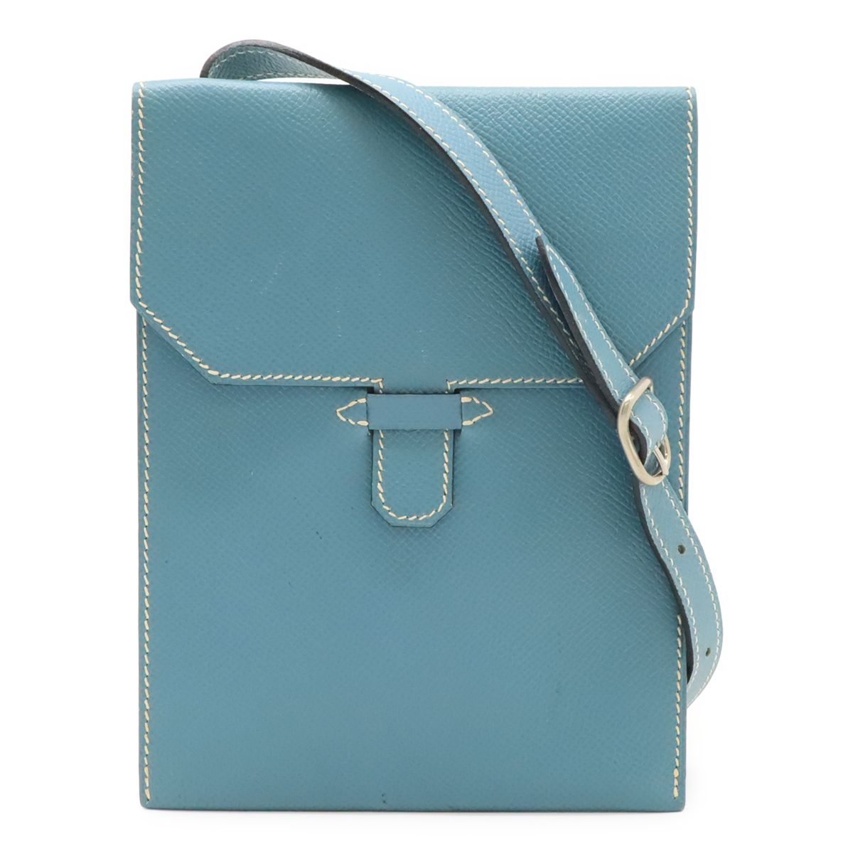 Hermes Shoulder Bag Pochette Crossbody Courchevel Leather Blue Jean