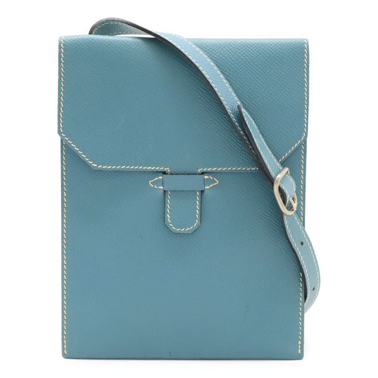 Hermes Shoulder Bag Pochette Crossbody Courchevel Leather Blue Jean