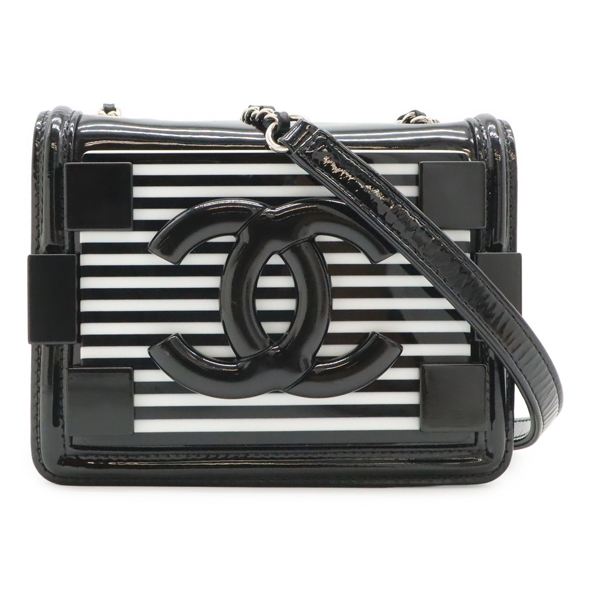 Chanel Lego Boy Plastic CC Logo Border Chain Shoulder Bag Pochette Leather