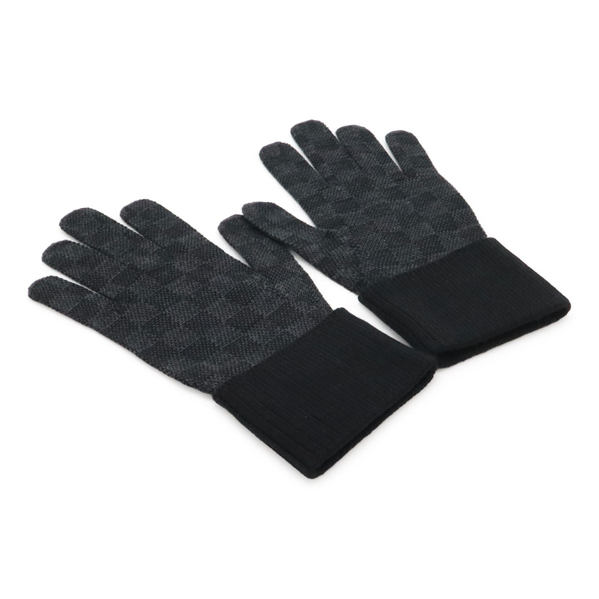 Louis Vuitton Damier Graphite Gon Neopte Knit Gloves Wool Leather Black Gray — view 2