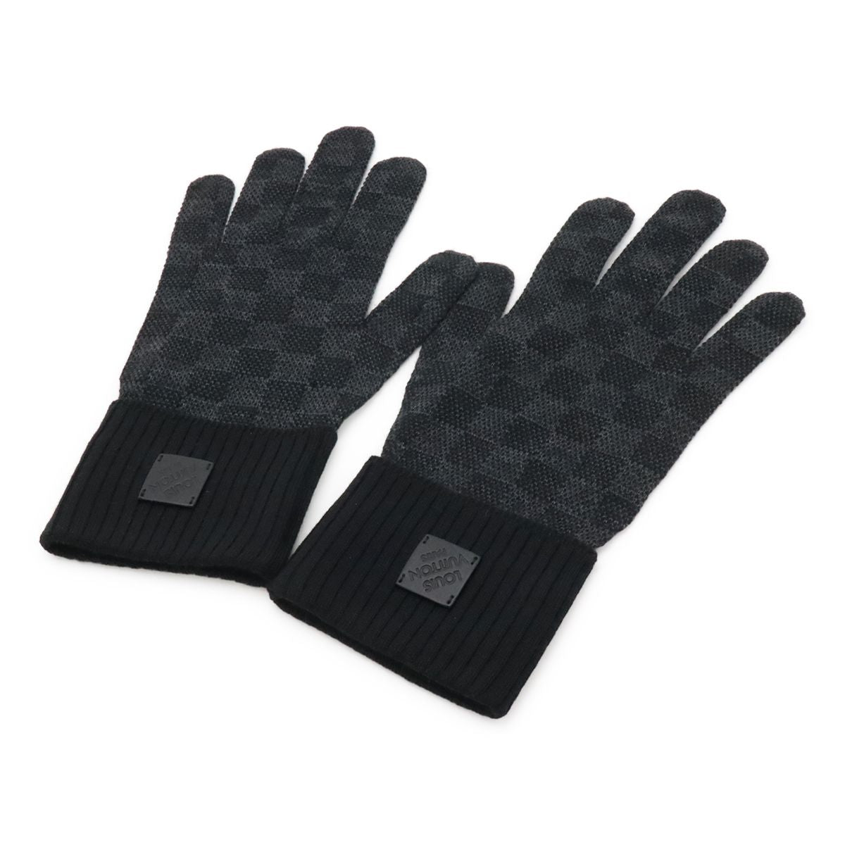 Louis Vuitton Damier Graphite Gon Neopte Knit Gloves Wool Leather Black Gray
