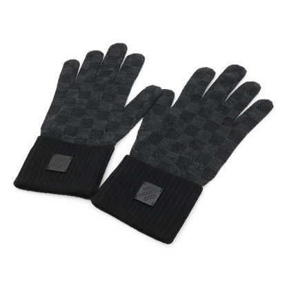 Louis Vuitton Damier Graphite Gon Neopte Knit Gloves Wool Leather Black Gray