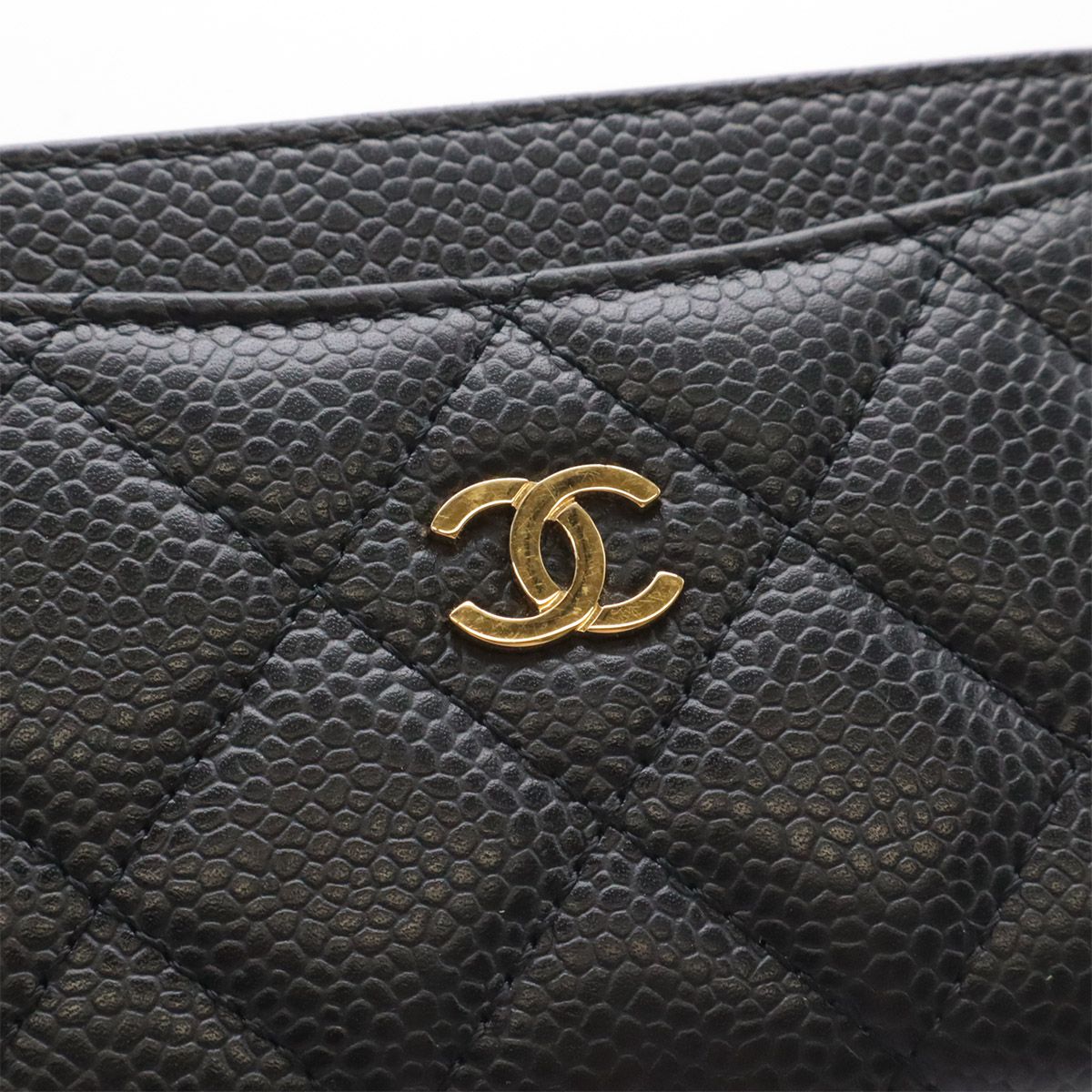 Chanel Quilted Classic Card Case CC Logo Business Caviar Leather Black Gold — view 4