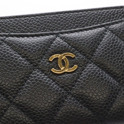 Chanel Quilted Classic Card Case CC Logo Business Caviar Leather Black Gold — view 4