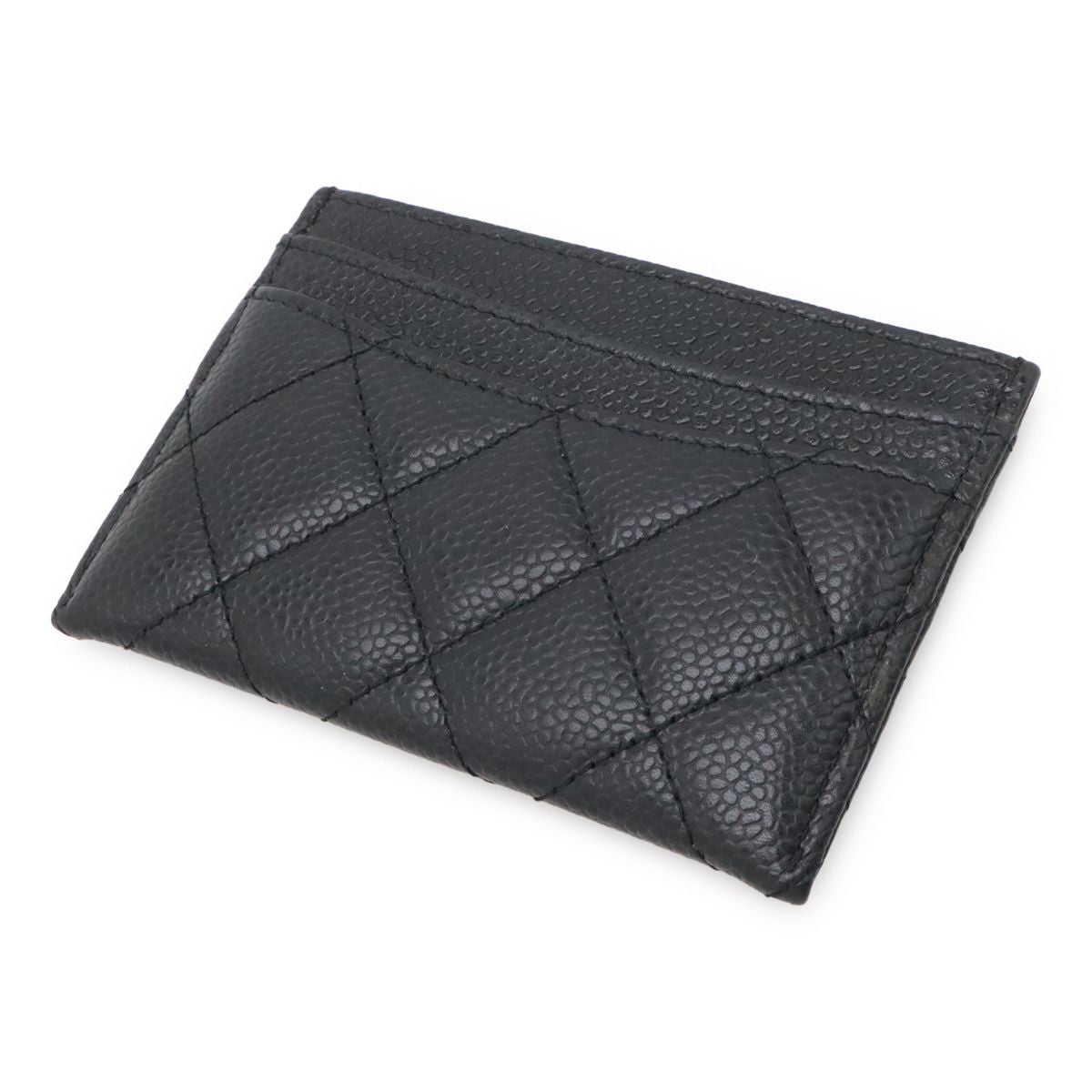Chanel Quilted Classic Card Case CC Logo Business Caviar Leather Black Gold — view 2