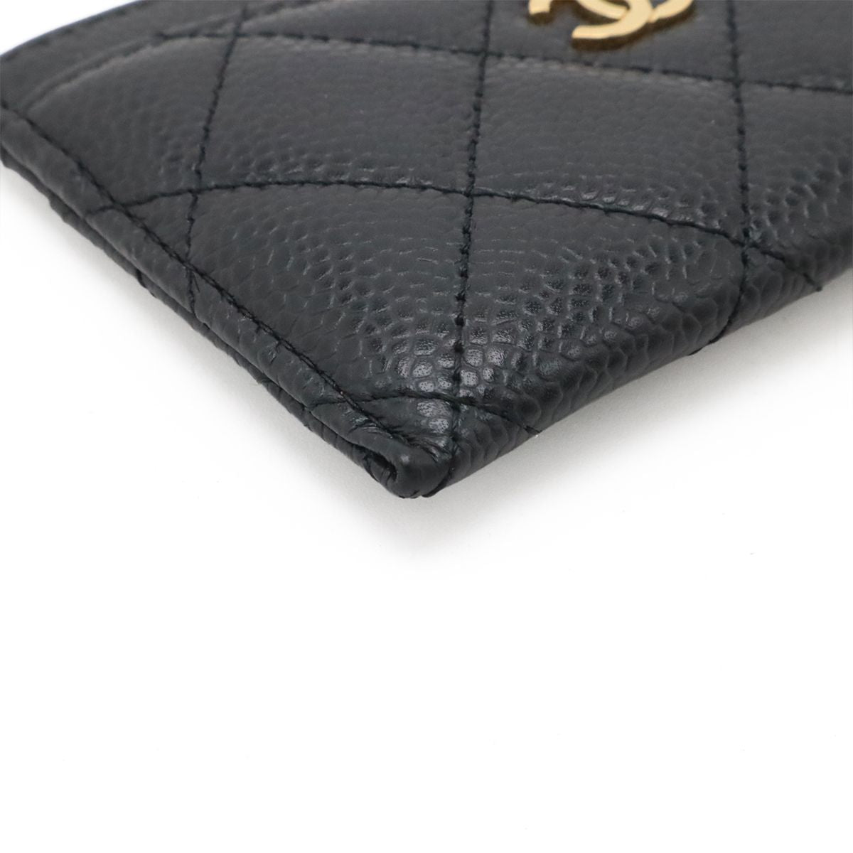 Chanel Quilted Classic Card Case CC Logo Business Caviar Leather Black Gold — view 3