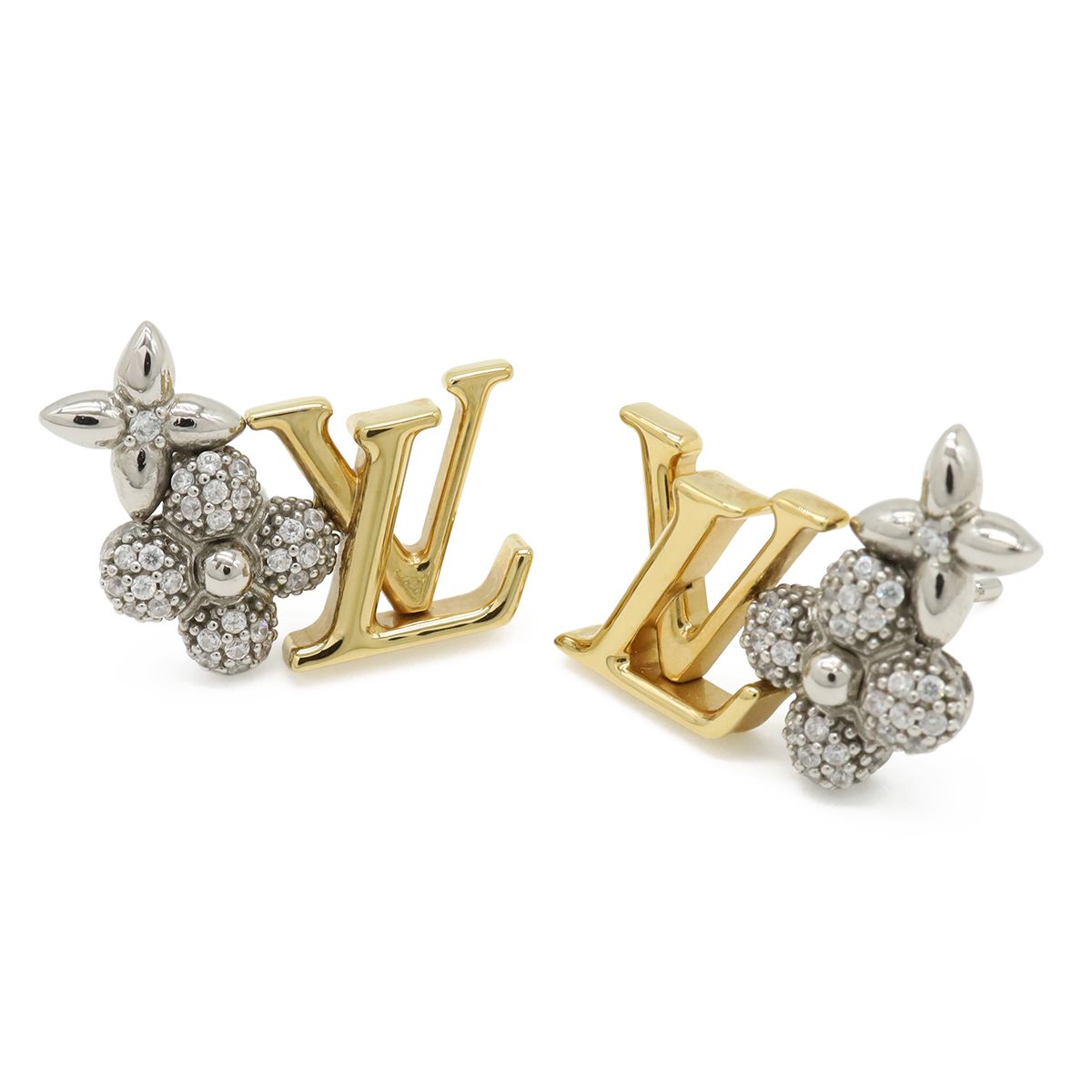 Louis Vuitton Earrings Puss LV Glam Zircon Gold Silver — view 4