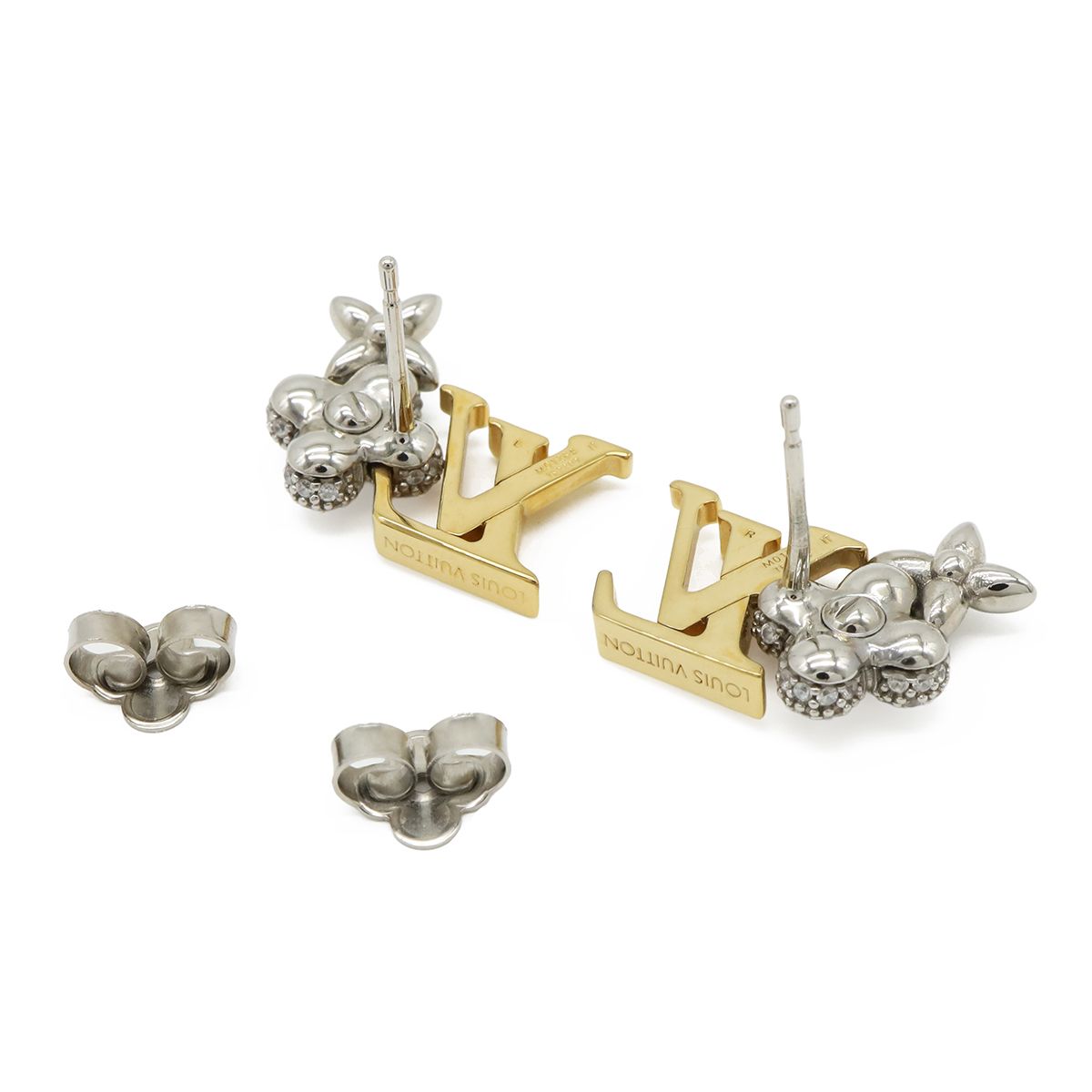 Louis Vuitton Earrings Puss LV Glam Zircon Gold Silver — view 3