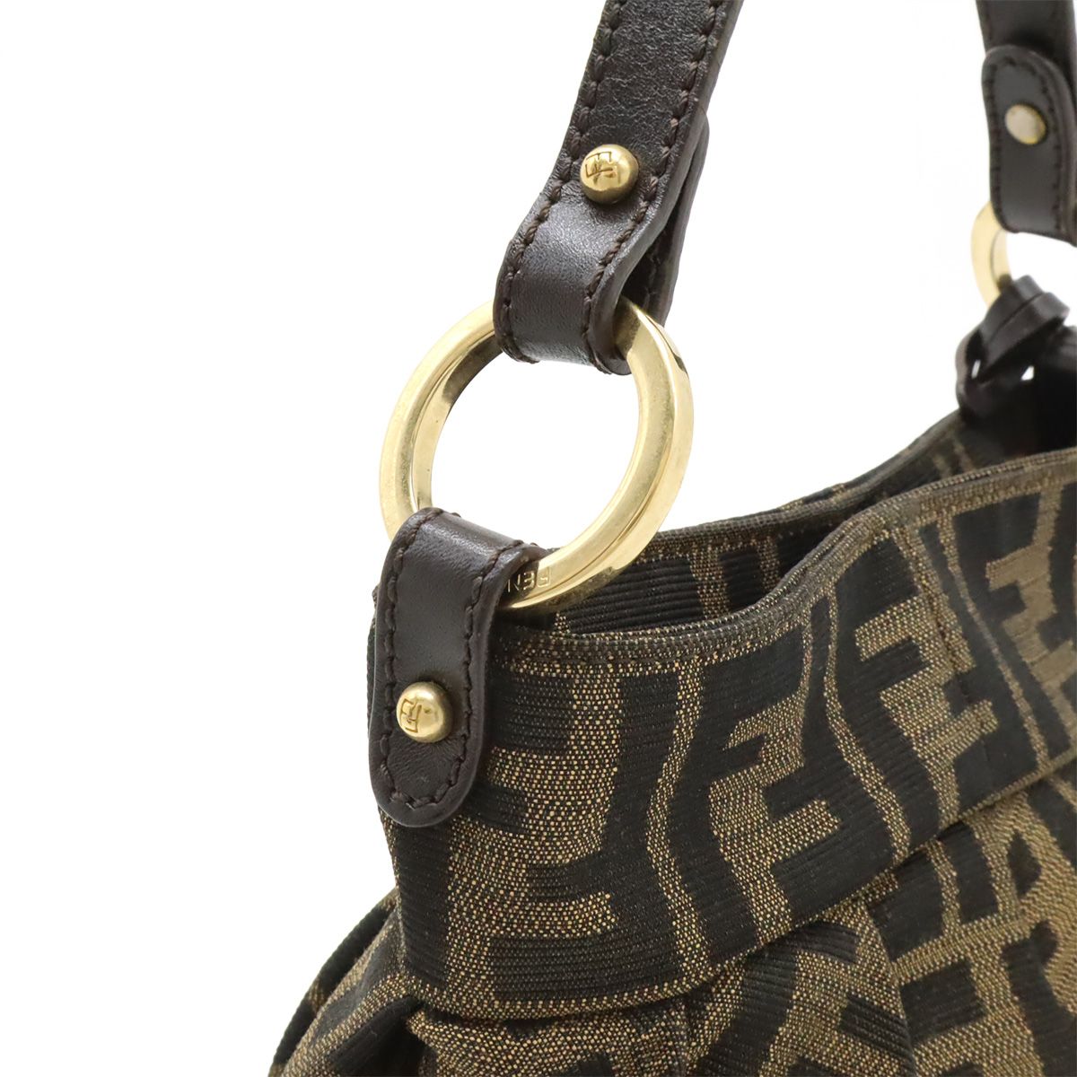 Fendi Zucca Pattern FF Motif Mini Bag Canvas Leather Brown Black — view 4