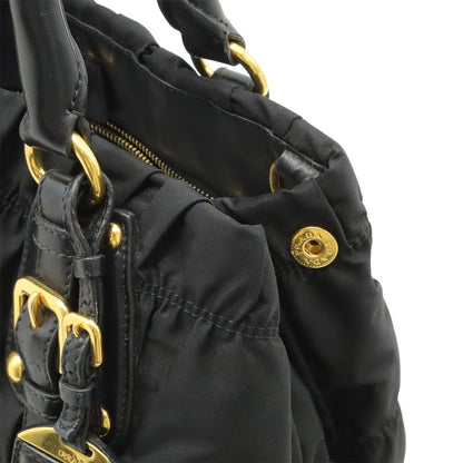 Prada Tessuto Gathered Tote 2-Way Shoulder Bag Nylon Nero Black — view 6