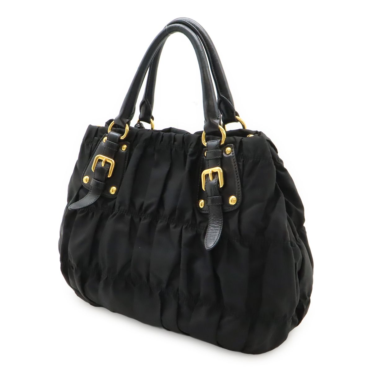 Prada Tessuto Gathered Tote 2-Way Shoulder Bag Nylon Nero Black — view 2