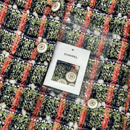 Chanel Cd7 Line Sequin Blend Tweed Jacket CC Logo Button 34 — view 8
