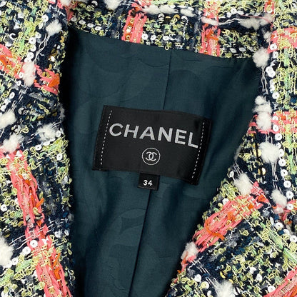 Chanel Cd7 Line Sequin Blend Tweed Jacket CC Logo Button 34 — view 7