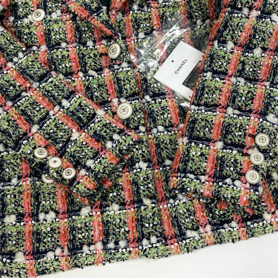 Chanel Cd7 Line Sequin Blend Tweed Jacket CC Logo Button 34 — view 6
