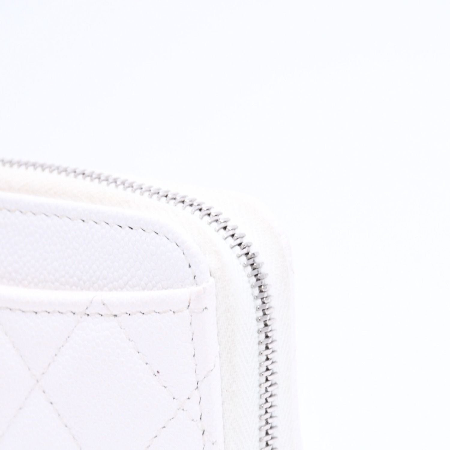Chanel Classic Coin Purse Stand CC Logo Caviar Leather White Silver — view 8