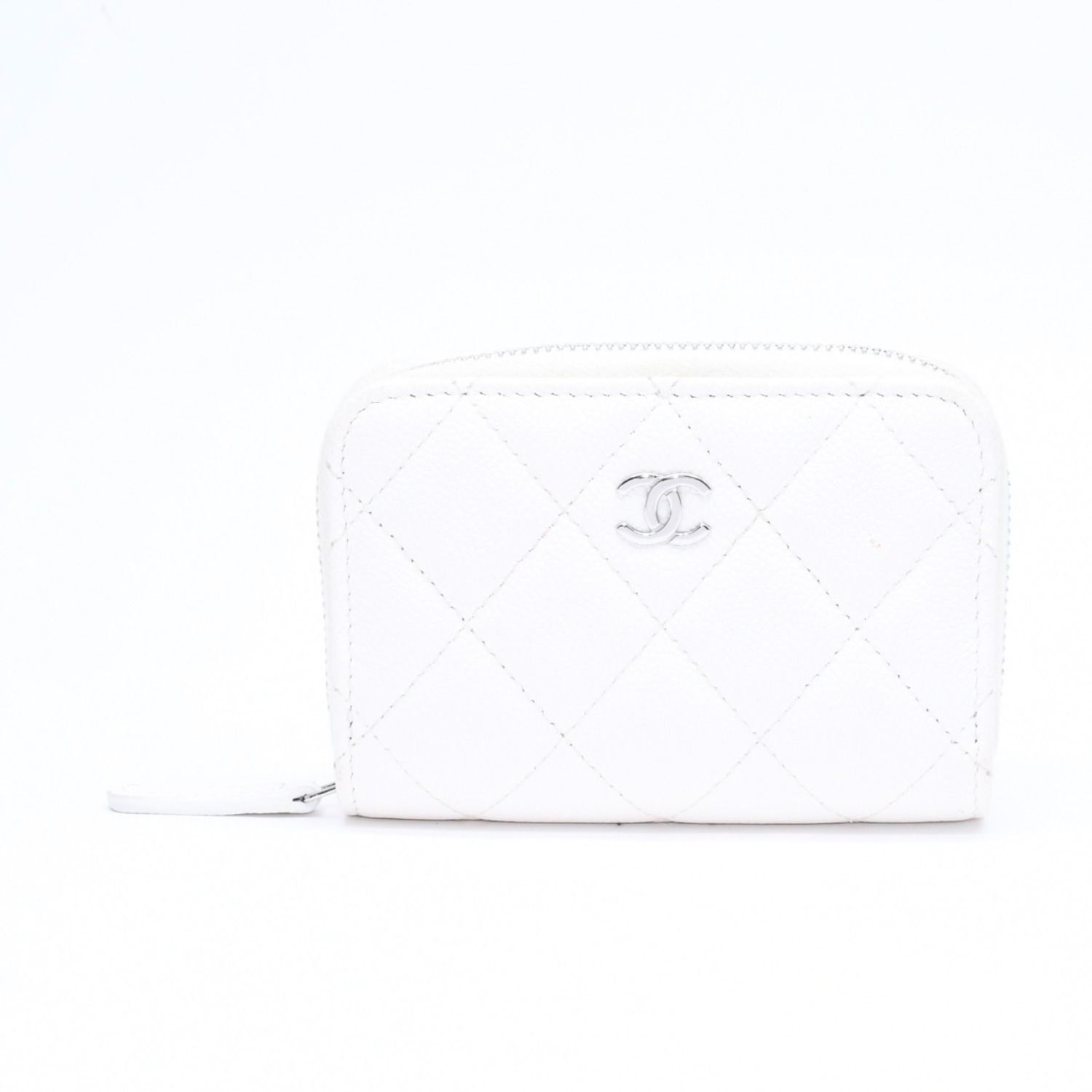 Chanel Classic Coin Purse Stand CC Logo Caviar Leather White Silver — view 2