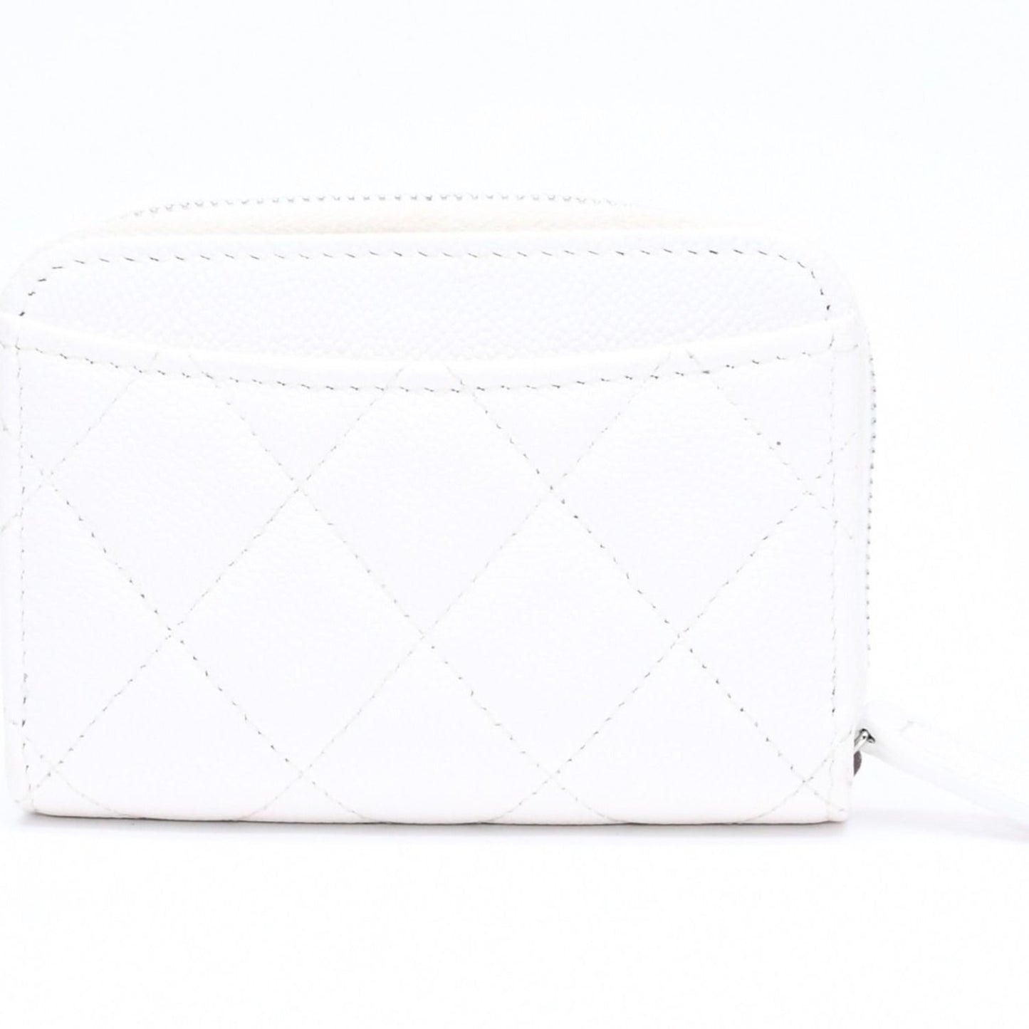Chanel Classic Coin Purse Stand CC Logo Caviar Leather White Silver — view 3