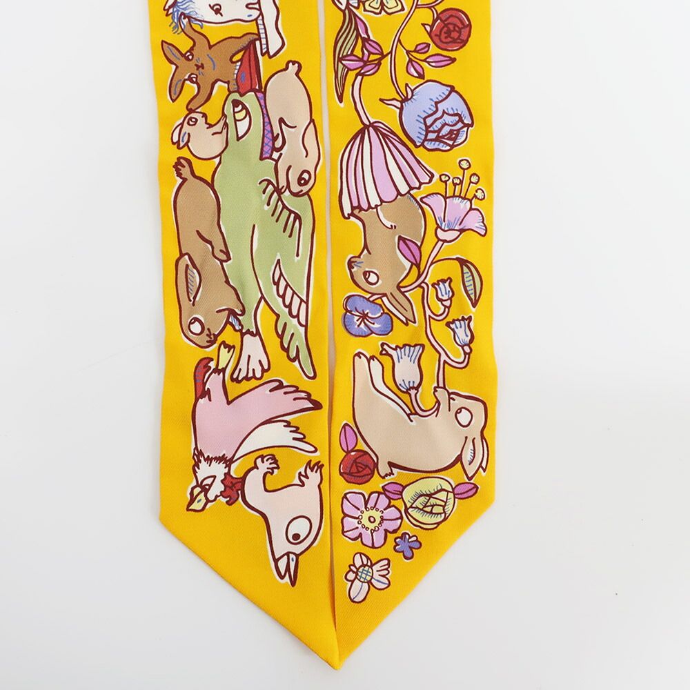 Hermes Tian White Twilly a Thousand and One Rabbit Scarf Silk Yellow Multicolor — view 5