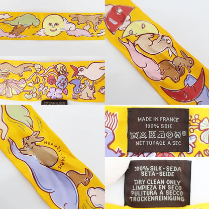 Hermes Tian White Twilly a Thousand and One Rabbit Scarf Silk Yellow Multicolor — view 7