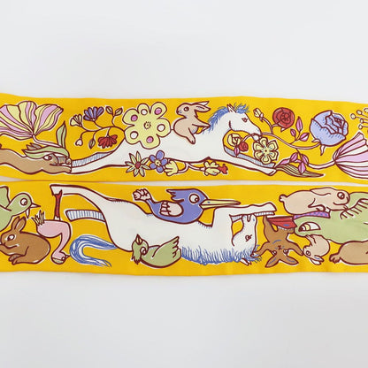Hermes Tian White Twilly a Thousand and One Rabbit Scarf Silk Yellow Multicolor — view 6
