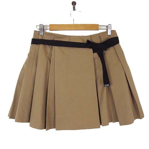 Prada Model Gabardine Pleated Mini Skirt Waist Ribbon S Cork Beige Black 36 — view 2