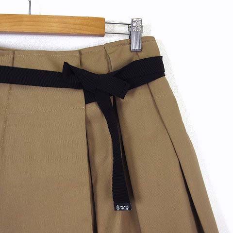 Prada Model Gabardine Pleated Mini Skirt Waist Ribbon S Cork Beige Black 36 — view 8