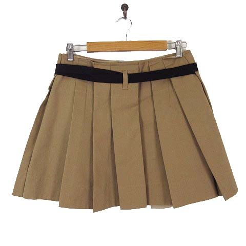 Prada Model Gabardine Pleated Mini Skirt Waist Ribbon S Cork Beige Black 36 — view 3