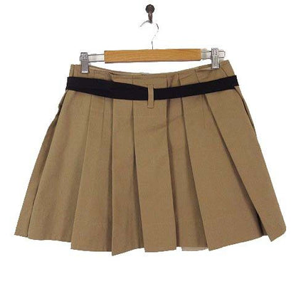 Prada Model Gabardine Pleated Mini Skirt Waist Ribbon S Cork Beige Black 36 — view 3