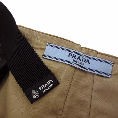 Prada Model Gabardine Pleated Mini Skirt Waist Ribbon S Cork Beige Black 36 — view 4