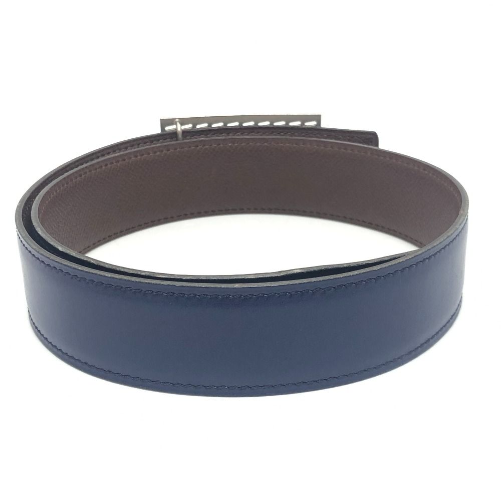 Hermes Belt Stitch Square Buckle Box Calf Blue Brown — view 4