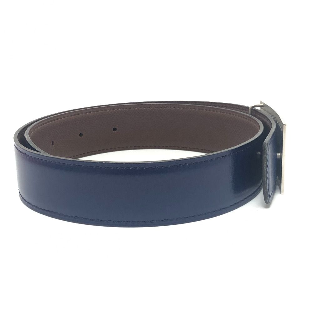 Hermes Belt Stitch Square Buckle Box Calf Blue Brown — view 3