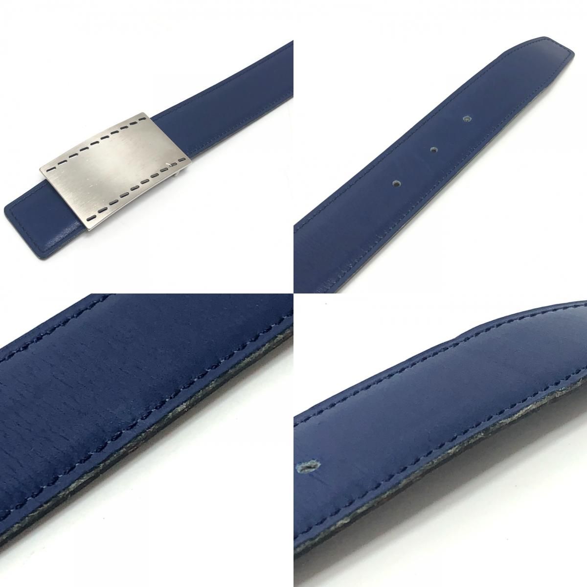 Hermes Belt Stitch Square Buckle Box Calf Blue Brown — view 8