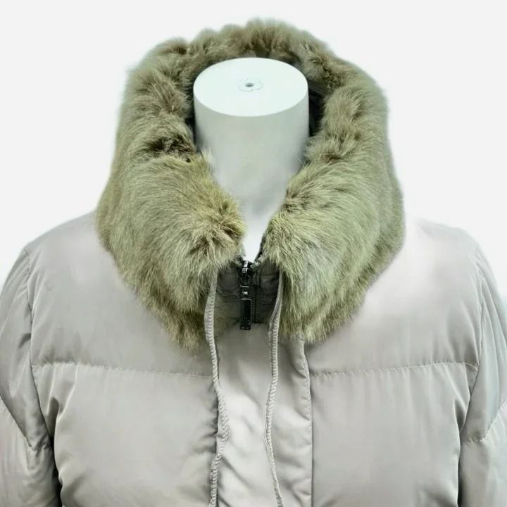 Moncler Clem Down Coat Fur Collar Middle Length Greige RY 1 — view 5