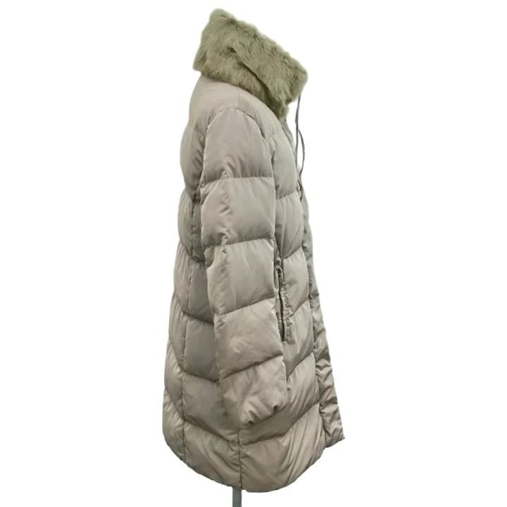 Moncler Clem Down Coat Fur Collar Middle Length Greige RY 1 — view 3
