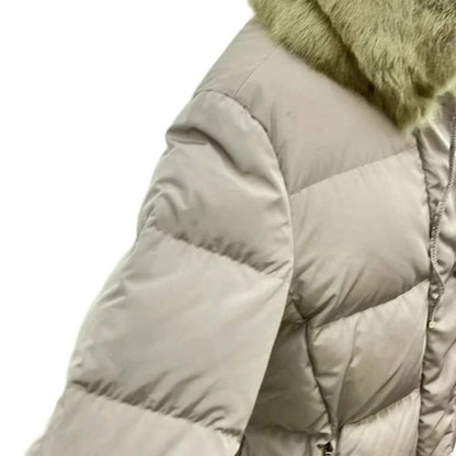 Moncler Clem Down Coat Fur Collar Middle Length Greige RY 1 — view 4
