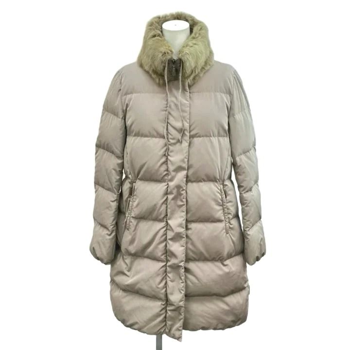 Moncler Clem Down Coat Fur Collar Middle Length Greige RY 1