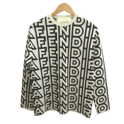 Fendi All Over Print Knit Top Logo White Black Stretch Amds YU Sweater 38