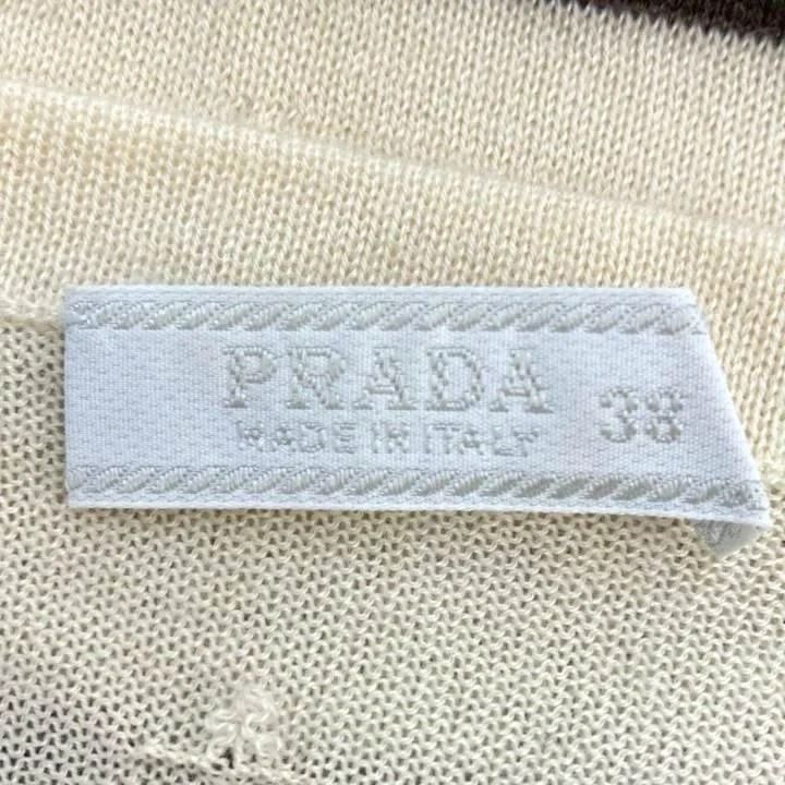 Prada Knit Sweater Border Pattern Boat Neck Three Quarter Sleeve Silk Ivory 38 — view 8
