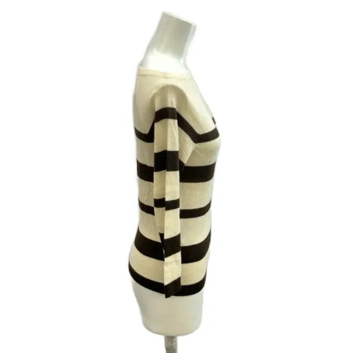 Prada Knit Sweater Border Pattern Boat Neck Three Quarter Sleeve Silk Ivory 38 — view 3