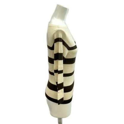 Prada Knit Sweater Border Pattern Boat Neck Three Quarter Sleeve Silk Ivory 38 — view 3
